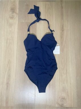 Aurora Navy Halter One-Piece Swimsuit Classic Support Additional Straps Size XS